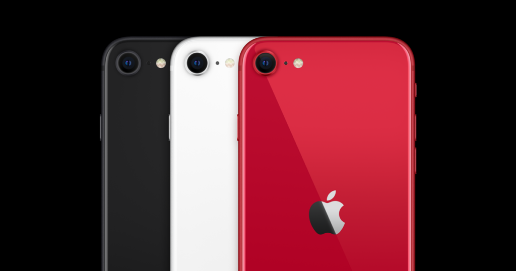 iPhone SE preto, branco e vermelho