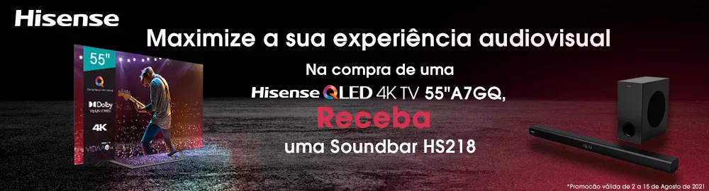 Hisense oferece soundbar HS218 na compra da TV A7GQ!